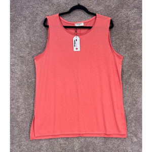 Zenana Tank Top Womens 1X Coral Pink Curvy‎ Round Neck Rayon Blend Stretch NWT